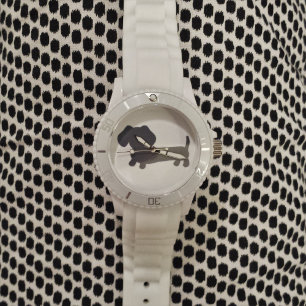 Sportliche weiße Silikon-Dackel-Hundeuhr Armbanduhr