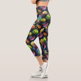 Sportliches, farbenfrohes Pickleball-Muster Capri Leggings
