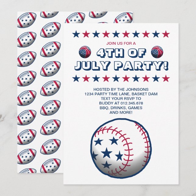 Sportliches Party am 4. Juli Einladung (Vorne/Hinten)