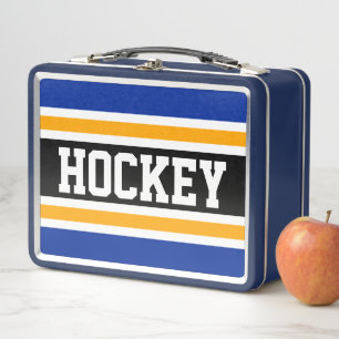 Sportliches Schwarz Navy Blau Orange HOCKEY Streif Metall Brotdose