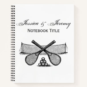 Sportliches Vintage-Tennisnetz, gekreuzte Schläger Notizbuch