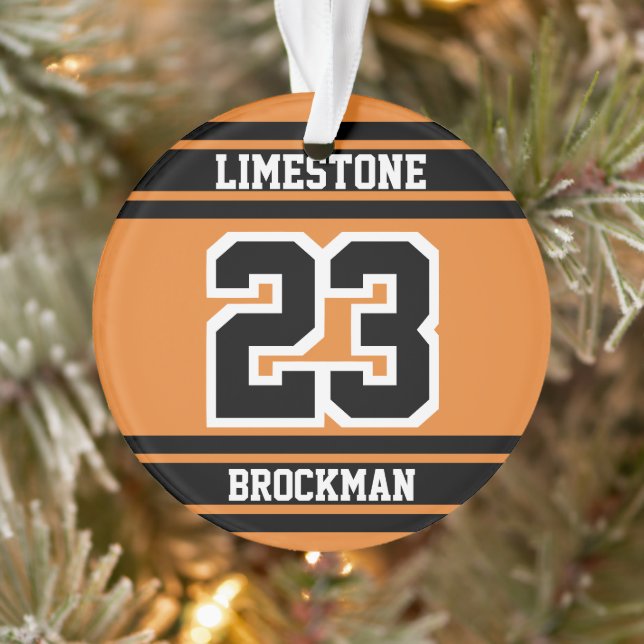 Sportnummer Orange, White and Black Jersey Ornament (Baum)
