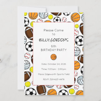 Sportparty Kinder Bunte Basketball-Spaß Einladung