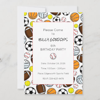 Sportparty Kinder Buntes Baseball-Spaß Einladung