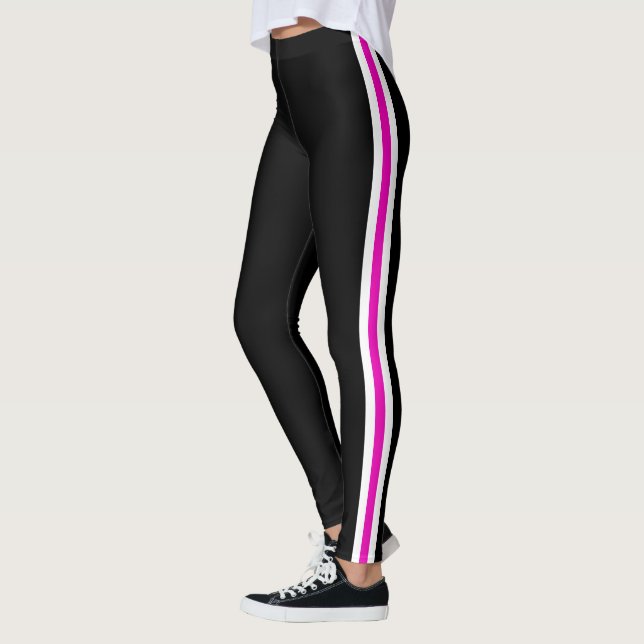 Sportrosa und weißer Streifen Schwarze Leggings (Links)