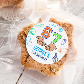 Sports 6 7 Meme Trend Six Seven Birthday Party Runder Aufkleber