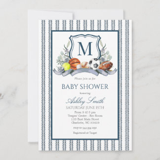 Sports Baby Shower, Preppy Sports Crest Invite Einladung
