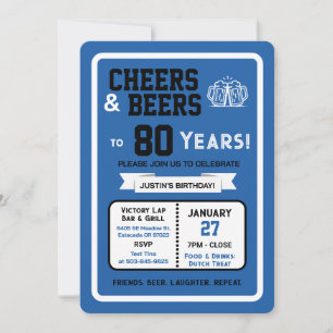 Sports Bar Geburtstags Cheers und Bier bis 80 Jahr Einladung