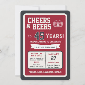 Sports-Bar-Geburtstags Cheers und Bier zu 45 Jahre Einladung