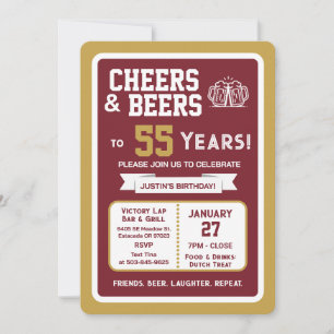 Sports Bar Geburtstags Cheers und Bier zum 55. Leb Einladung