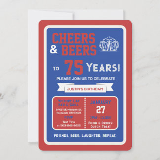 Sports Bar Geburtstags Cheers und Bier zum 75. Geb Einladung