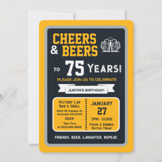 Sports Bar Geburtstags Cheers und Bier zum 75. Geb Einladung