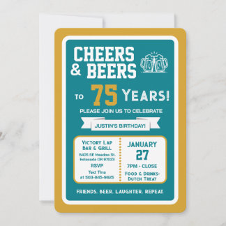 Sports Bar Geburtstags Cheers und Bier zum 75. Geb Einladung