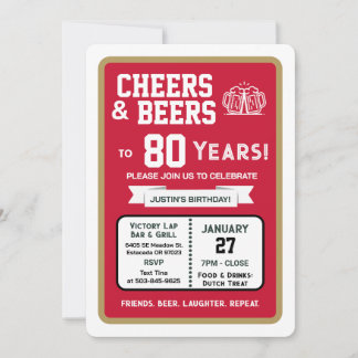 Sports Bar Geburtstags Cheers und Bier zum 80er Einladung