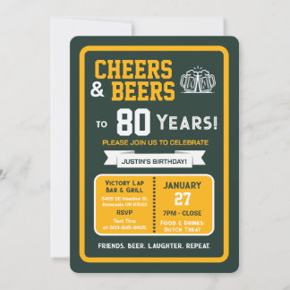 Sports Bar Geburtstags Cheers und Bier zum 80er Einladung