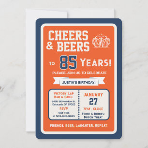 Sports Bar Geburtstags Cheers und Bier zum 85. Geb Einladung