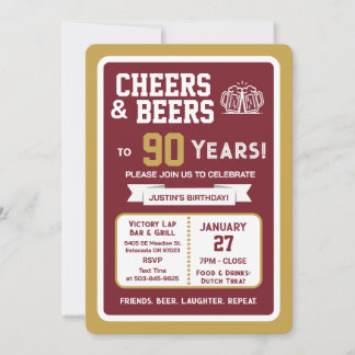 Sports Bar Geburtstags Cheers und Bier zum 90. Geb Einladung