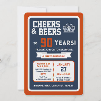 Sports Bar Geburtstags Cheers und Bier zum 90. Geb Einladung
