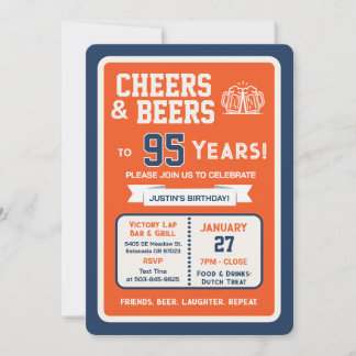Sports Bar Geburtstags Cheers und Bier zum 95. Geb Einladung