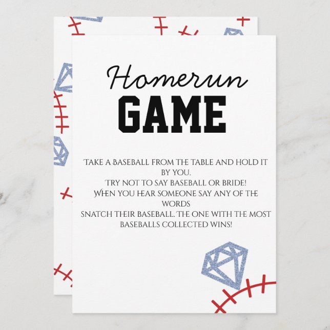 Sports Baseball Homerun Glitter Bridal Shower Game Einladung (Vorne/Hinten)
