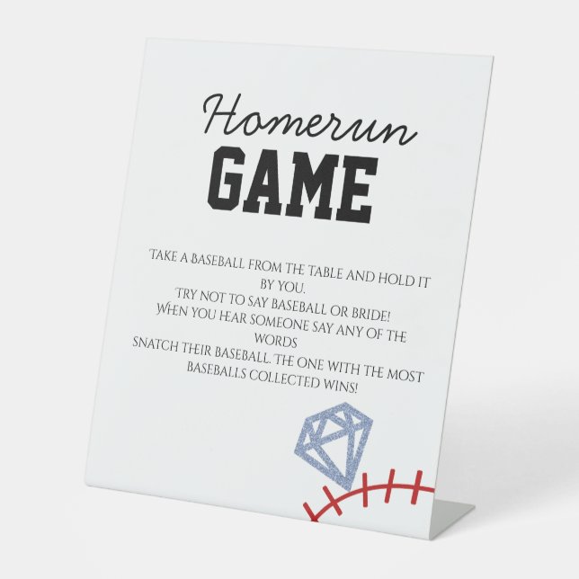 Sports Baseball Homerun Glitter Bridal Shower Game Sockelschild (Vorderseite)