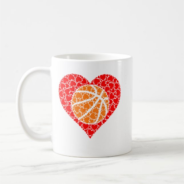 Sports Basketball Ball Red Love Shaped Heart Valen Kaffeetasse (Links)