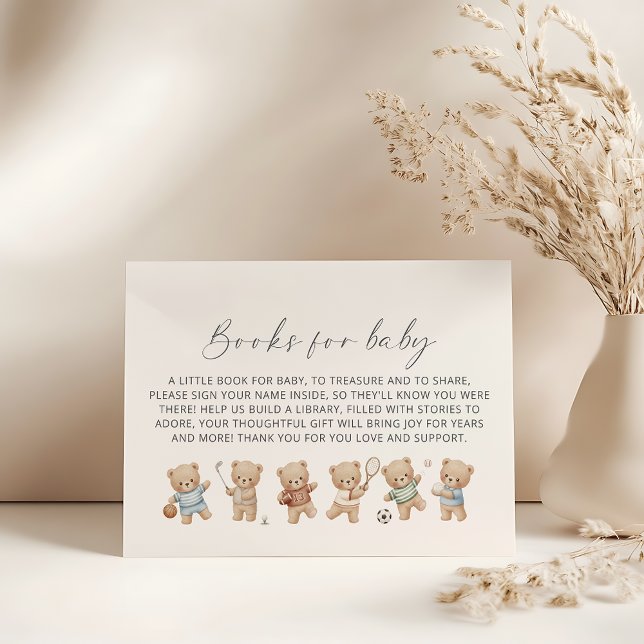 Sports bear baby shower bearly wait book request begleitkarte (sport teddy bear books for baby request card)