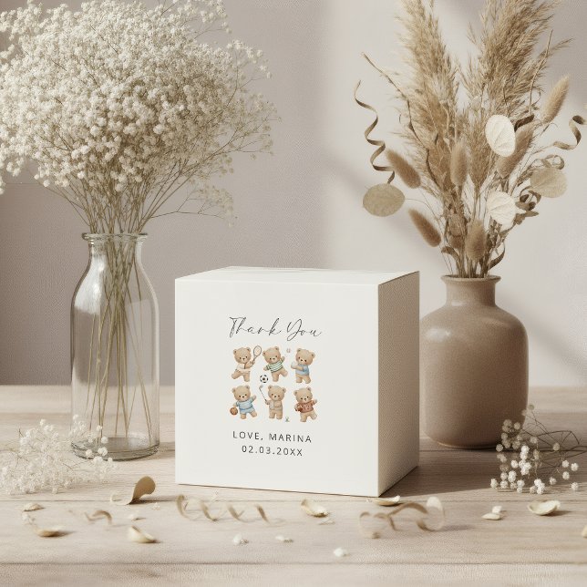 Sports bear baby shower, we can bearly wait geschenkschachtel (sport bear favor box)