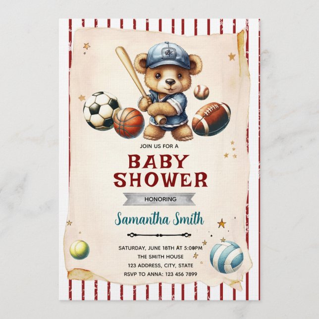 Sports Bearly Wait Baby Shower Invitation Einladung (Vorderseite)