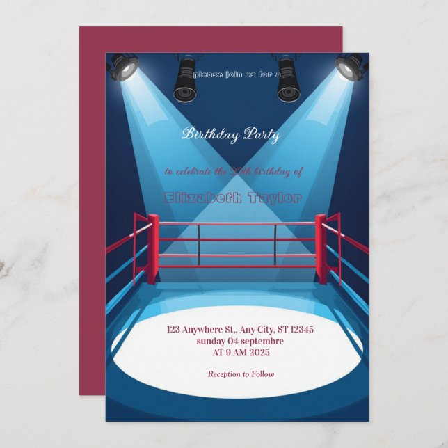 sports boxing birthday invitation einladung (Vorne/Hinten)