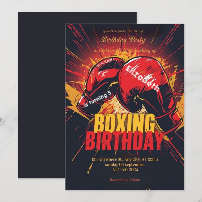 sports boxing birthday invitation einladung (Vorne/Hinten)