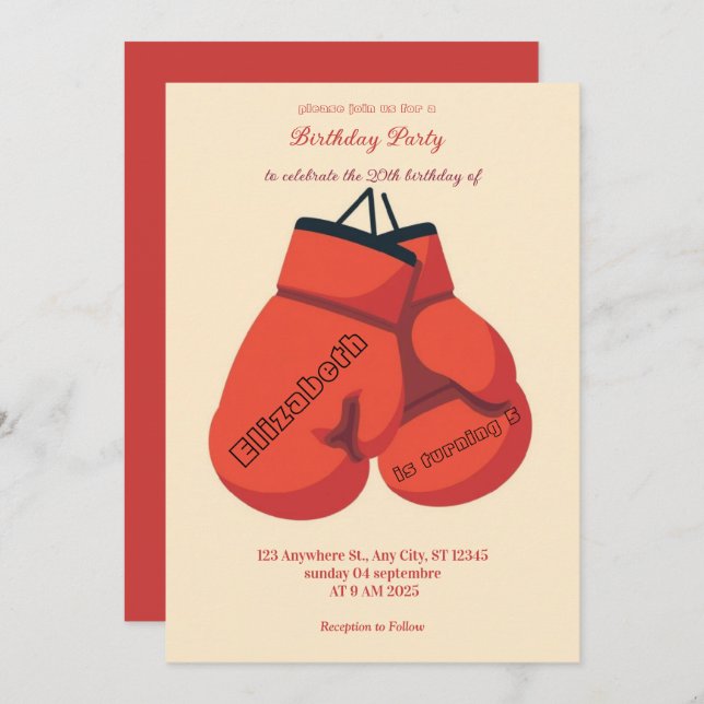 sports boxing birthday invitation einladung (Vorne/Hinten)