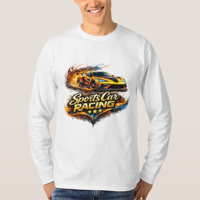 Sports Car Racing Fire Graphic Long Sleeve T-Shirt (Vorderseite)
