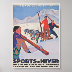 Sports D'Hiver in Frankreich Wintersport Vintag Sk Poster