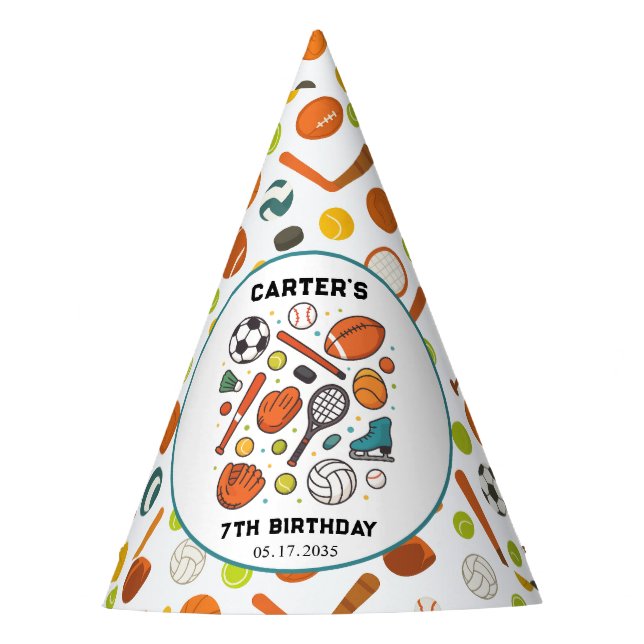 Sports Game Time All-Star Birthday | Kids Sport Partyhütchen (Vorderseite)