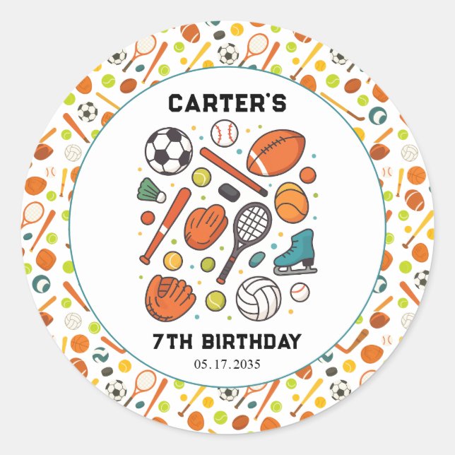 Sports Game Time All-Star Birthday | Kids Sport Runder Aufkleber (Vorderseite)