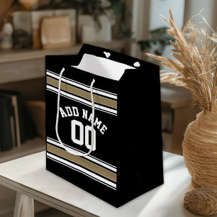 Sports Jersey Black and Gold Strips Name Number Mittlere Geschenktüte