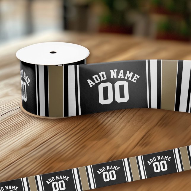 Sports Jersey Black and Gold Strips Name Number Satinband (Custom Ribbon - Personalize with your text)