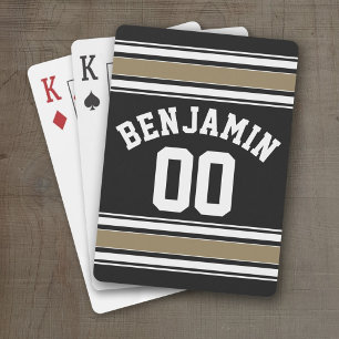 Sports Jersey Black and Gold Strips Name Number Spielkarten