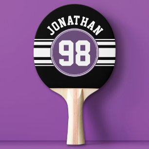 Sports Jersey Black and Lila Strips Name Number Tischtennis Schläger