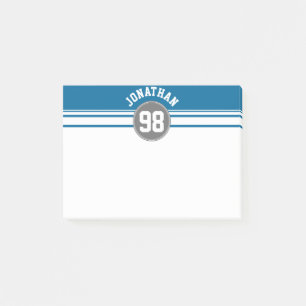 Sports Jersey Blue and Gray Stripes Name Number Post-it Klebezettel