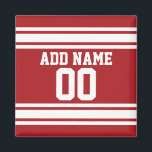 Sports Jersey mit Ihrem Namen und Ihrer Nummer Magnet<br><div class="desc">Rot und Weiß - Wenn Sie ein Fantasy Football Team Besitzer sind,  machen Sie Ihre eigenen Produkte und zeigen Sie Ihren Freunden! Oder - Spielst du High School Football und will ein Memento? Dieses Jersey Design ist perfekt für jeden,  der Sport spielt.</div>