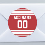 Sports Jersey mit Ihrem Namen und Ihrer Nummer Runder Aufkleber<br><div class="desc">Rot und Weiß - Wenn Sie ein Fantasy Football Team Besitzer sind,  machen Sie Ihre eigenen Produkte und zeigen Sie Ihren Freunden! Oder - Spielst du High School Football und will ein Memento? Dieses Jersey Design ist perfekt für jeden,  der Sport spielt.</div>