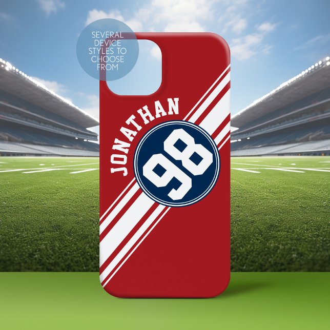 Sports Jersey Navy Blue & Red Strips Namensnummer Case-Mate iPhone Hülle (Personalized Phone Case with a Football Jersey Stripe Design)