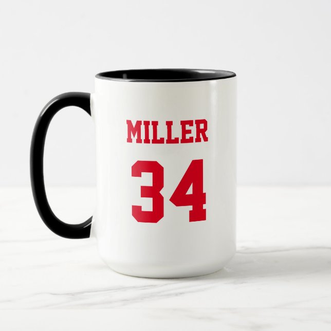Sports Jersey Red Individuelle Name and Number Tasse (Links)