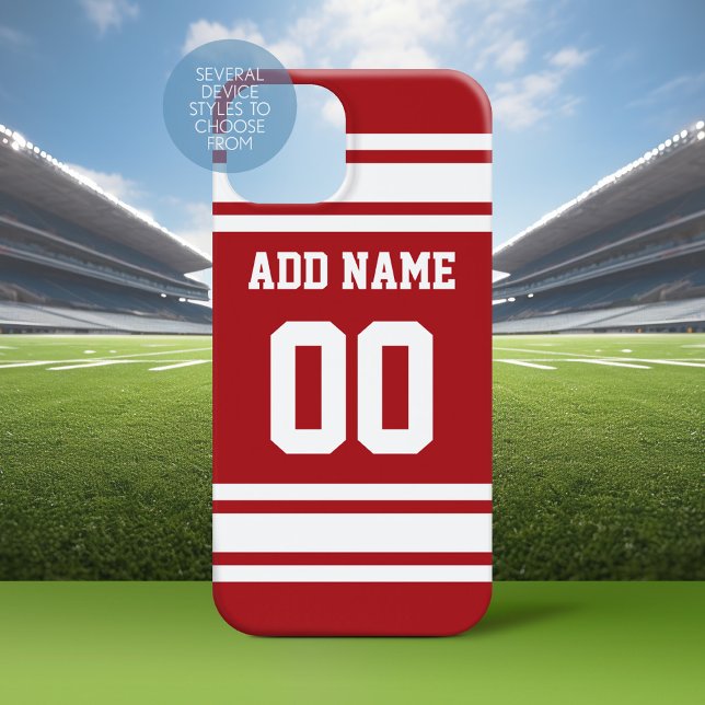 Sports Jersey Red White Name and Number Case-Mate iPhone Hülle (Personalized Phone Case with a Football Jersey Stripe Design)
