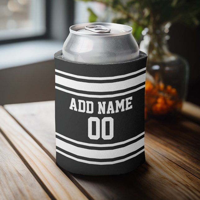 Sports Jersey Streifen - Personalisierte Namensnum Dosenkühler (Personalized Can Cooler - add a name and custom text to this sports jersey design)