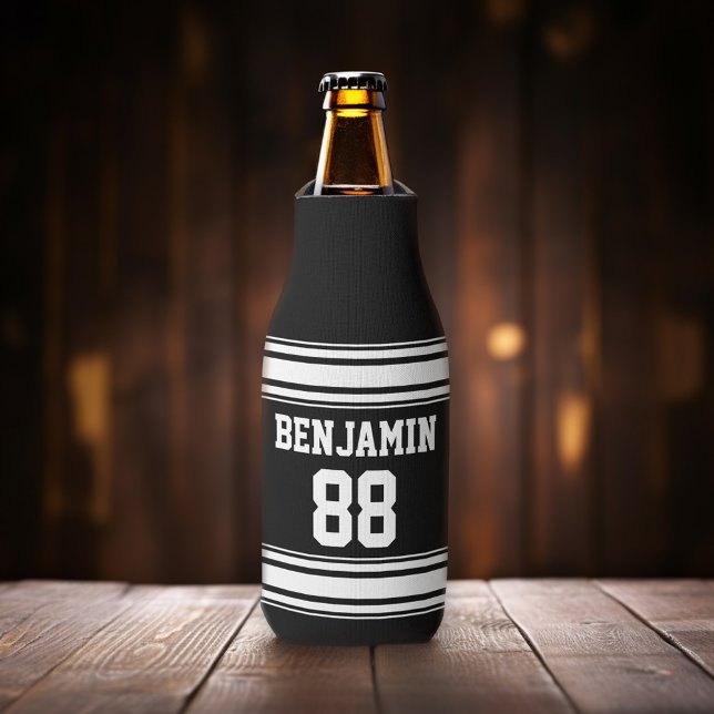 Sports Jersey Streifen - Personalisierte Namensnum Flaschenkühler (Add your name to this sporty personalized bottle cooler.)
