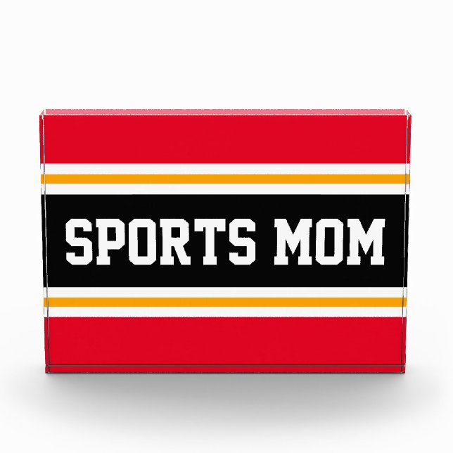 SPORTS MAMA Spaß Athletic Bright Red Black Stripes Fotoblock (Vorderseite)