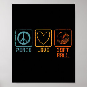 Sports Softball Spieler Hippie Friedenszeichen Lie Poster